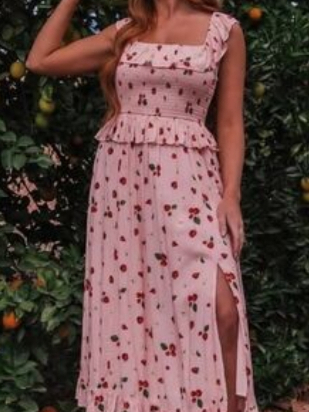 JessaKae Smocked Ruffle Pink Strawberry Maxi Dress